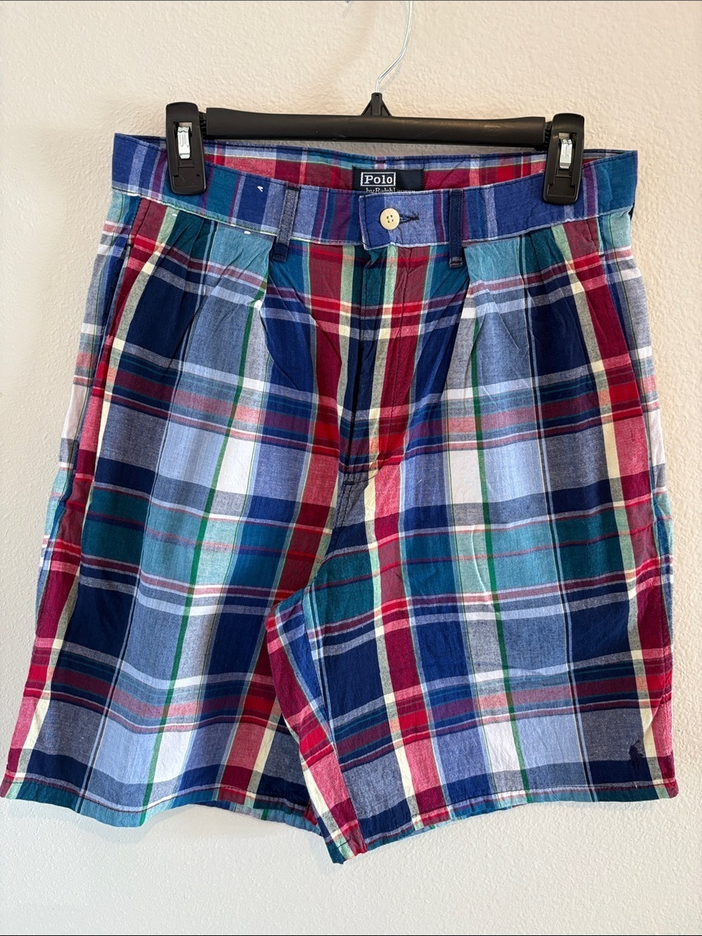 Mens Polo Plaid Shorts Red, Blue and Green.    100% Cotton